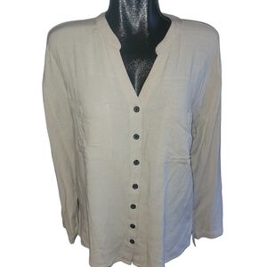 My Style Beige Button Front Linen Blend Shirt L